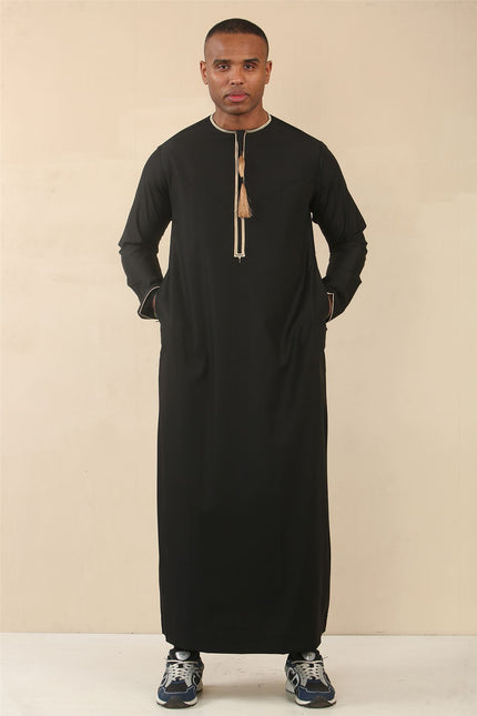Men's Omani Eid Black Thobe  Saudi Emirati Jubba Robe