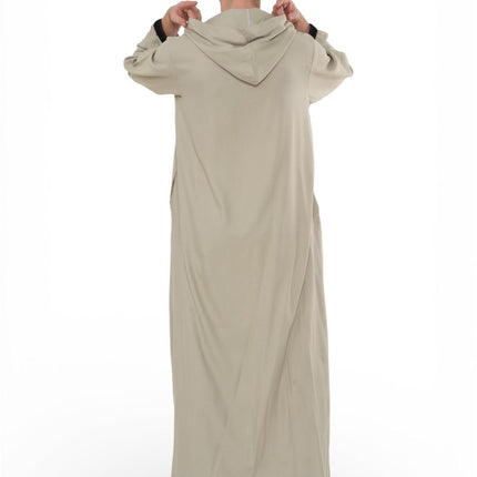 Men's Eid Grey Hooded Moroccan Thobe Robe Djellaba Ramadan Jubba- HM3