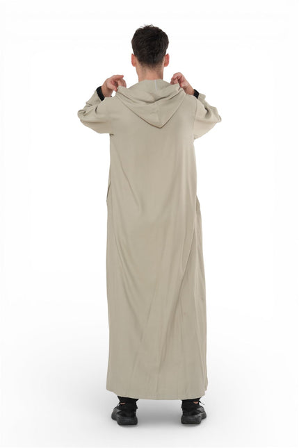 Men's Eid Grey Hooded Moroccan Thobe Robe Djellaba Ramadan Jubba- HM3