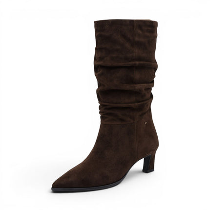 Tamaris Women's Mocca Brown Suede Mid-Calf Heeled Long Boots - 25308-47