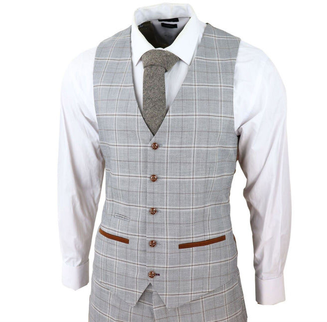 Mens Light Grey 3 Piece Velvet Trims Tailored Fit Suit