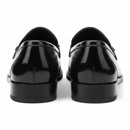 Mens Black Patent Faux Leather Formal Penny Loafers