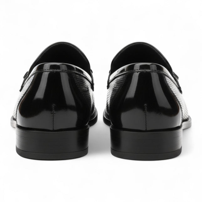 Mens Black Patent Faux Leather Formal Penny Loafers
