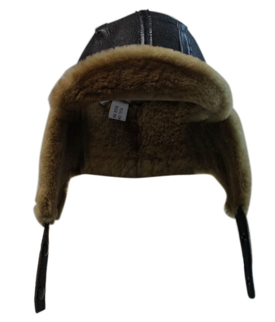 Men's B3 Brown Ginger RAF Aviator Sheepskin B-55 WW2 Trapper Flying Hat