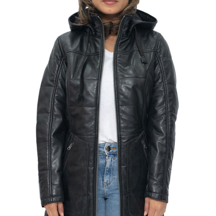 Women's Leather Quilted Parka Coat-Allentown