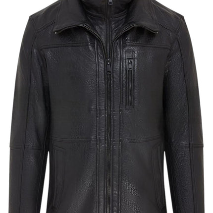 Mens Warm Mid-Length Leather Biker Coat - Sikander