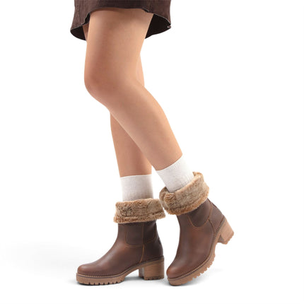 Panama Jack Women's Bark Brown Leather Waterproof Warm Heeled Boots - Piola B8