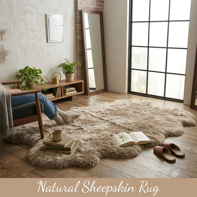 Genuine Sheepskin Mushroom Quad Natural Fluffy Silky Soft Real Wool Rug