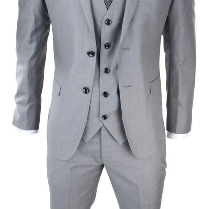 Mens 3 Piece Light Grey Classic Stitch Retro Suit