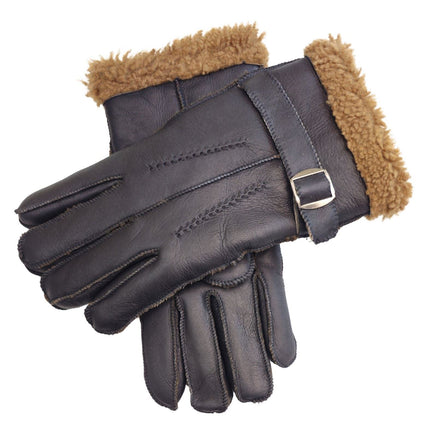Infinity Leather Mens Brown Luxury Sheepskin Leather Gloves With Buckle