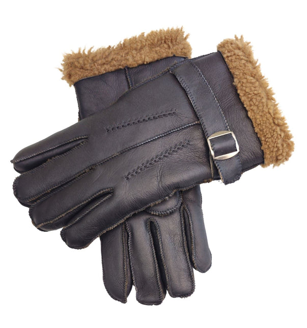 Infinity Leather Mens Brown Luxury Sheepskin Leather Gloves With Buckle