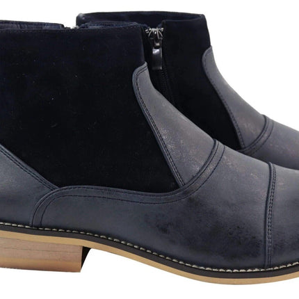Mens Navy Leather Suede Zip Up Chelsea Boots