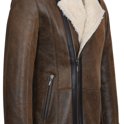 Mens Double Breasted Sheepskin Leather Biker Jacket-Manila