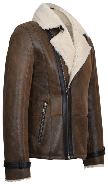 Mens Double Breasted Sheepskin Leather Biker Jacket-Manila