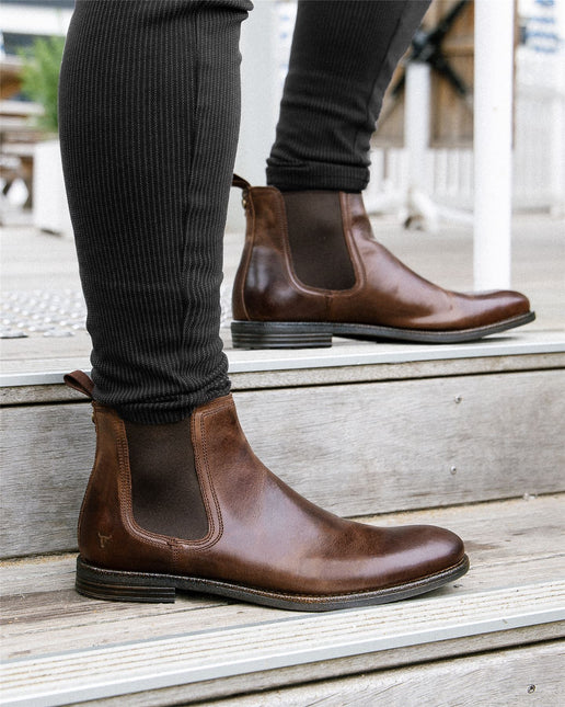 Windsorsmith Mens Brown Leather Chelsea Ankle Dealer Boots - Sergio
