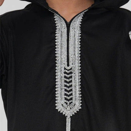 Kids Boys Black Eid Hooded Moroccan Thobe Robe Djellaba Ramadan Jubba- K-HM3