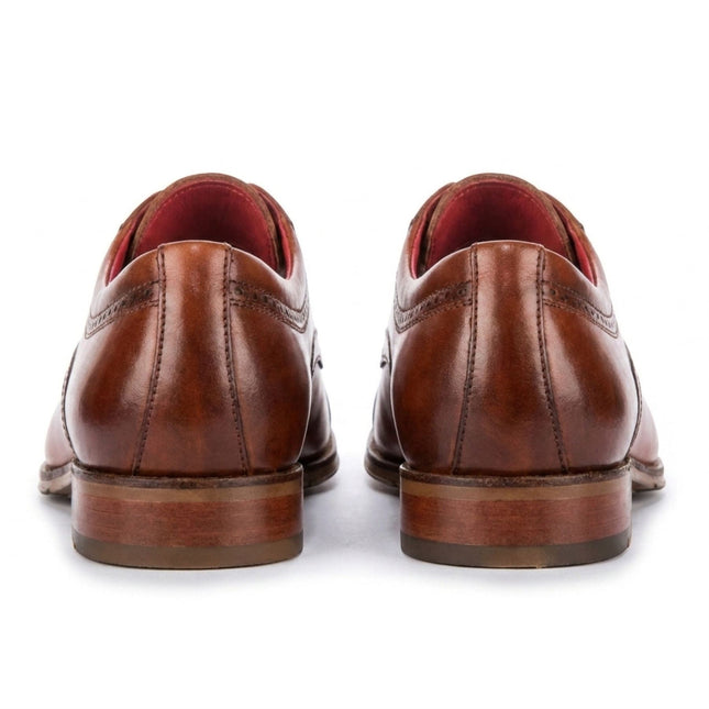 Justin Reess Men's Polished Brown Leather Cap Toe Derby Shoes - Everett