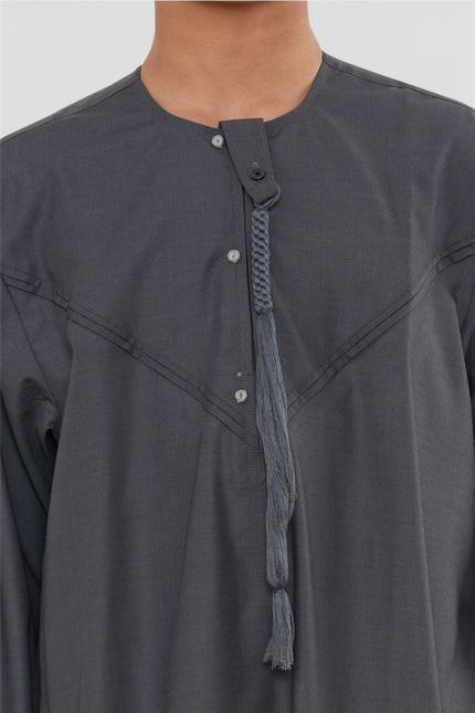 Kids Boys Eid Grey Moroccan Jubba Robe Djellaba Ramadan Eid Thobe - K-HM11