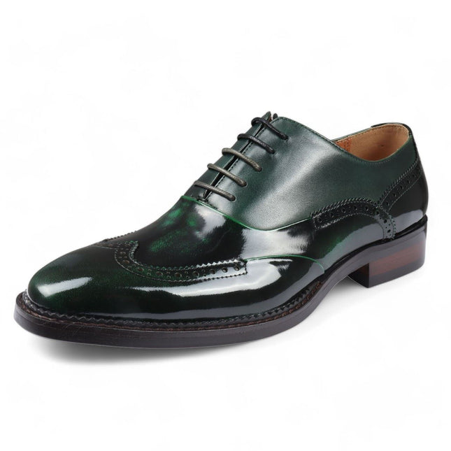 Justin Reess Men's Green Patent Leather Brogue Formal Shoes - Harry