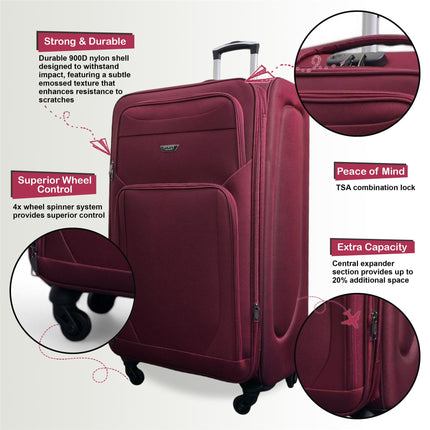Soft Shell Lightweight Nylon Suitcase Set 4 Wheel Travel Case Holiday Bags