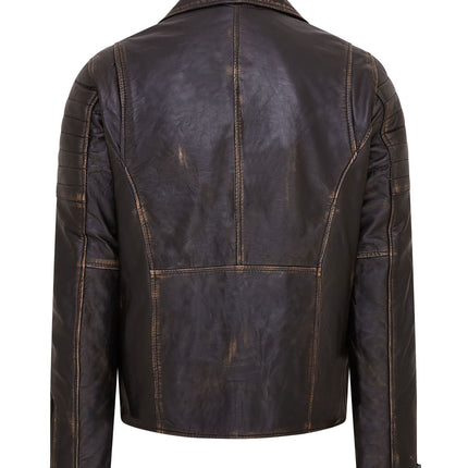 Mens Slim Fit Brando Style Double Cross Zip 100% Leather Biker Jacket