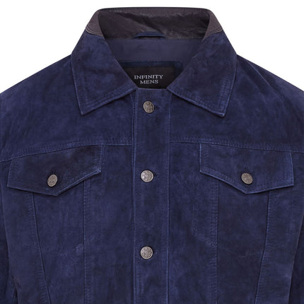 Mens Goat Suede Jeans Jacket Trucker Casual Denim Leather Shirt