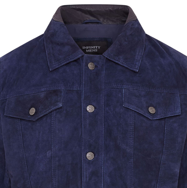 Mens Goat Suede Jeans Jacket Trucker Casual Denim Leather Shirt