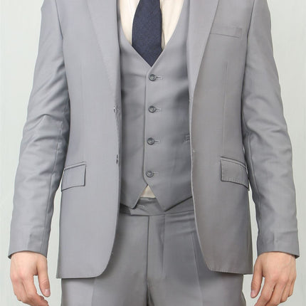 Men's Grey 3 Piece Formal Classic Prom Suit Workwear