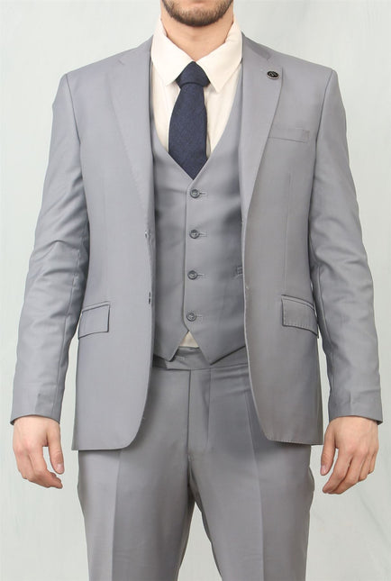 Men's Grey 3 Piece Formal Classic Prom Suit Workwear