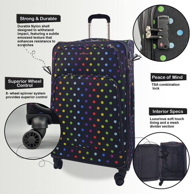 Lightweight Print Suitcases 8 Wheel Luggage Travel Soft Bags Set