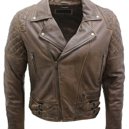 Mens Quilted Leather Biker Jacket-Bordeaux
