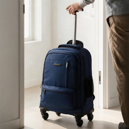 19" Blue Wheeled Laptop Backpack Premium PU 4 Wheel Trolley Rucksack