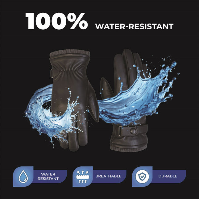 Men’s Black Italian Leather Warm Wool Lining Winter Knit Rib Gloves - M-LGV-105