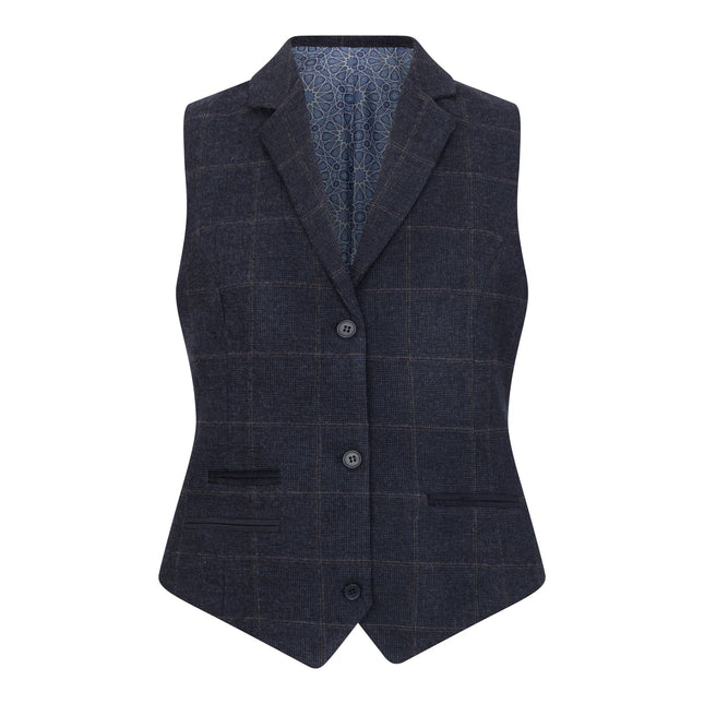 Women's Navy Blue Tailored Fit Tweed Formal Waistcoat