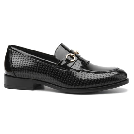 Mens Black Patent Faux Leather Formal Loafers Shoes