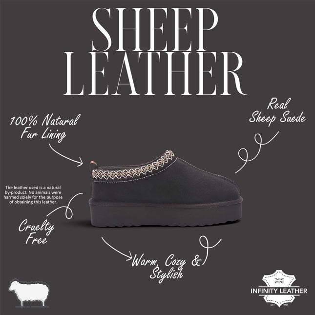 Women’s Brown Genuine Sheepskin Real Fur Winter Platform Slippers - Polar