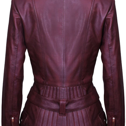 Womens Long Leather Biker Jacket-Quito