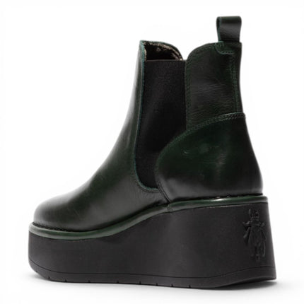 Fly London Womens Green Leather Chelsea Ankle Platform Boots - HELY268