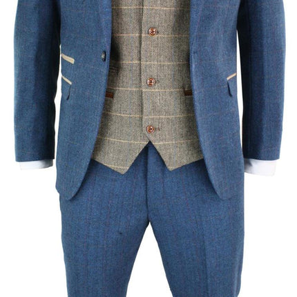 Mens 3 Piece Blue Tweed Vintage Suit