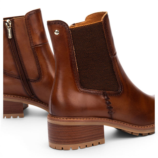 Pikolinos Women's Brown Leather Chelsea Heeled Ankle Boots - Medina