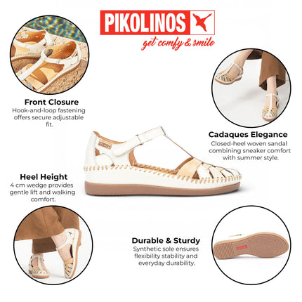 Pikolinos Women's White Leather Semi-Open Wedge Sandal Shoes - Cadaques