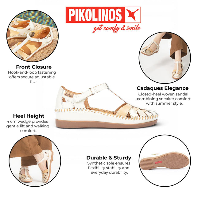 Pikolinos Women's White Leather Semi-Open Wedge Sandal Shoes - Cadaques