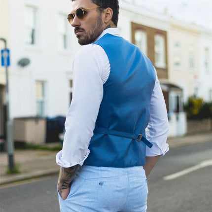 Men's Summer 2 Piece Suit Linen Formal Light Blue Waistcoat Trousers