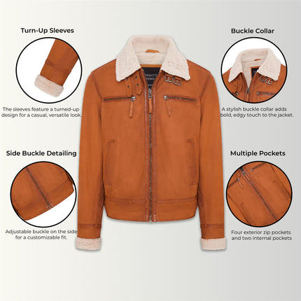 Mens Real Sheep Suede Bomber Jacket Aviator Jacket with Fur Lining