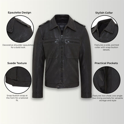 Men's Black Lamb Leather Biker Zipped Vintage Jacket
