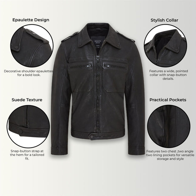 Men's Black Lamb Leather Biker Zipped Vintage Jacket