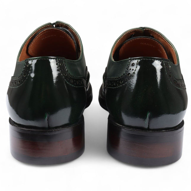 Justin Reess Men's Green Patent Leather Brogue Formal Shoes - Harry