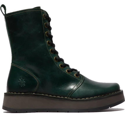 Fly London Womens Green Rami043 Casual Leather Lace-Up Ankle Dress Boots