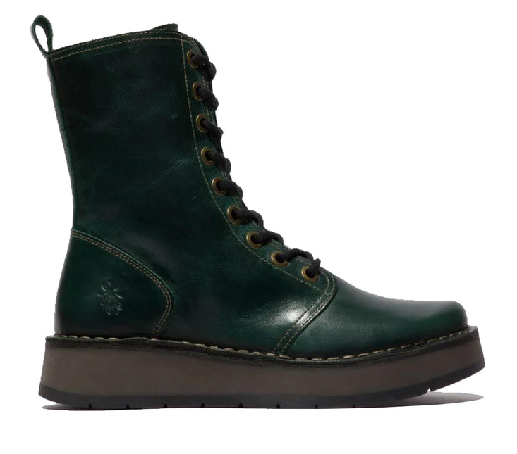 Fly London Womens Green Rami043 Casual Leather Lace-Up Ankle Dress Boots