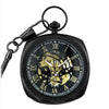 Mechanical Black Gold Vintage Skeleton Square Open-Face Pocket Watch